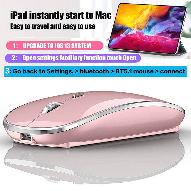 Harfoowo ماوس بلوتوث لاسلكي لجهاز iPad Pro و iPad Air و Mac و MacBook Pro و MacBook Air و لابتوب و iMac و Chromebook و ويندوز 8/10/11 و HP و DELL و PC (وردي) - Image 5